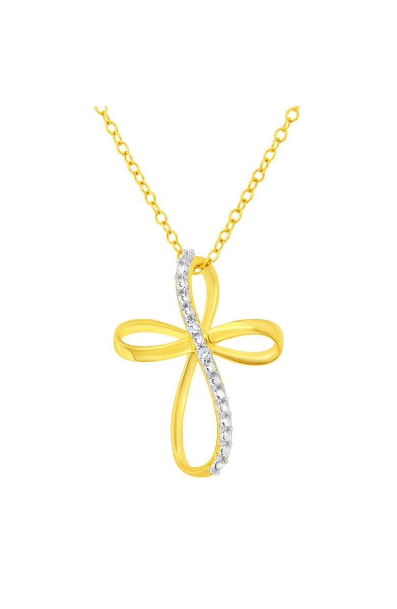 Haus of Brilliance .925 Sterling Silver Diamond Accent Cross Ribbon 18" Pendant Necklace, Main, color, Yellow