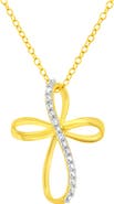 Haus of Brilliance .925 Sterling Silver Diamond Accent Cross Ribbon 18" Pendant Necklace