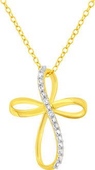Haus of Brilliance .925 Sterling Silver Diamond Accent Cross Ribbon 18" Pendant Necklace