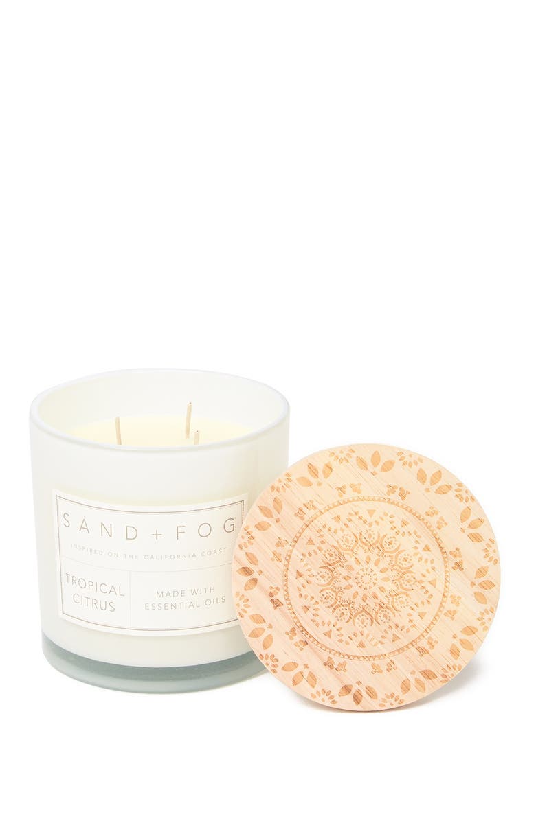 SAND AND FOG Tropical Citrus Carved Candle with Lid - 25oz, Main, color, 