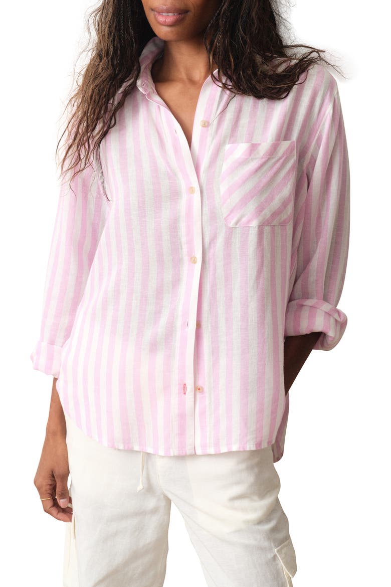 Jane Relaxed Fit Stripe Button-Up Shirt, Main, color, LAVENDER AND WHITE STRIPE