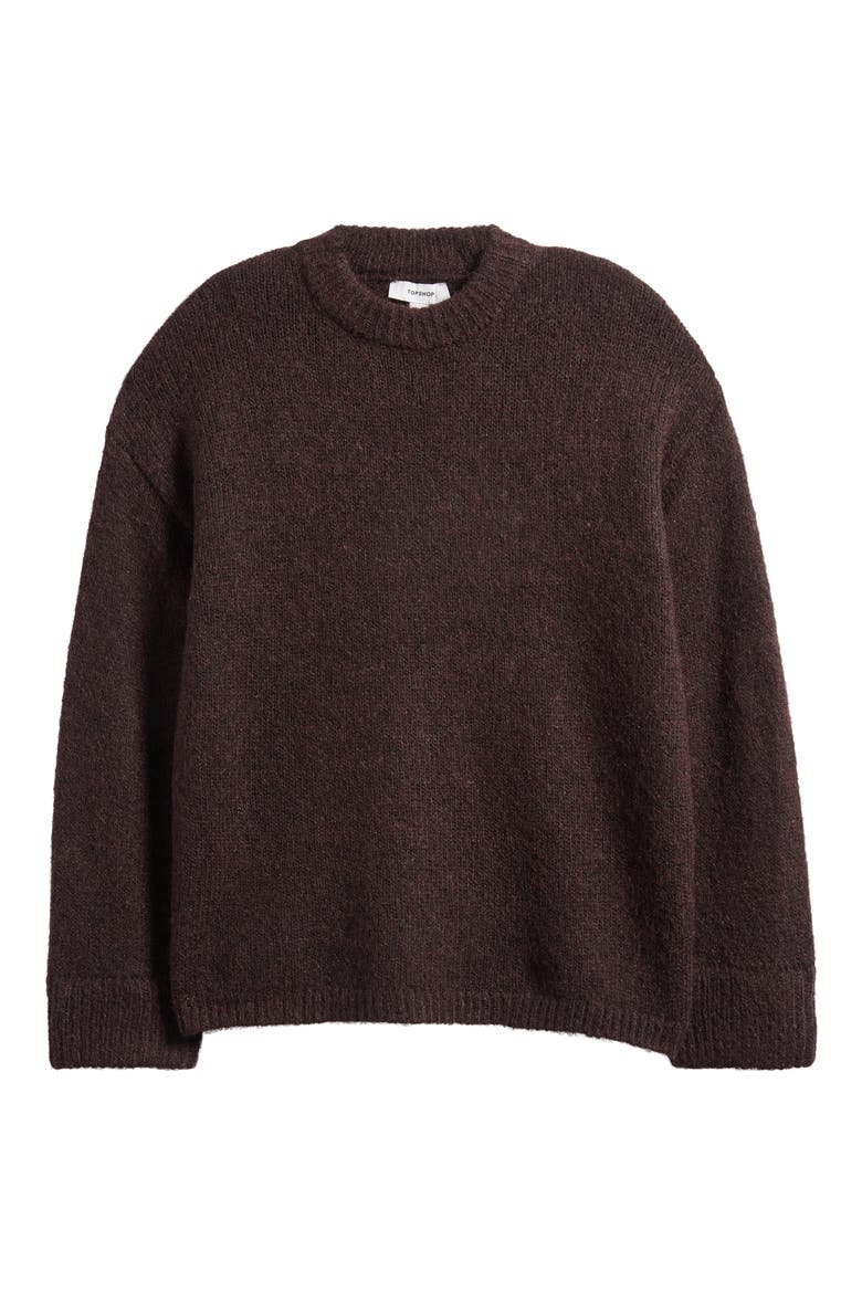 Boxy Fluffy Crewneck Sweater, Alternate, color, CHOCOLATE