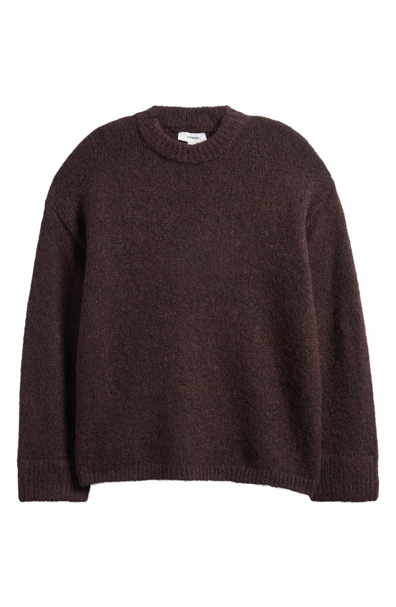 Topshop Boxy Fluffy Crewneck Sweater, Main, color, Chocolate