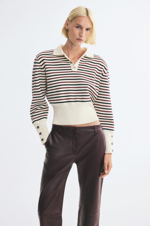 Fine-Knit Polo Shirt With Shoulder Pads