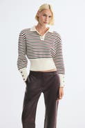 H&M Fine-Knit Polo Shirt With Shoulder Pads