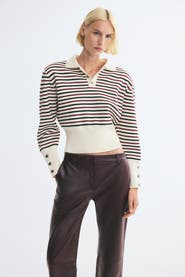 H&M Fine-Knit Polo Shirt With Shoulder Pads