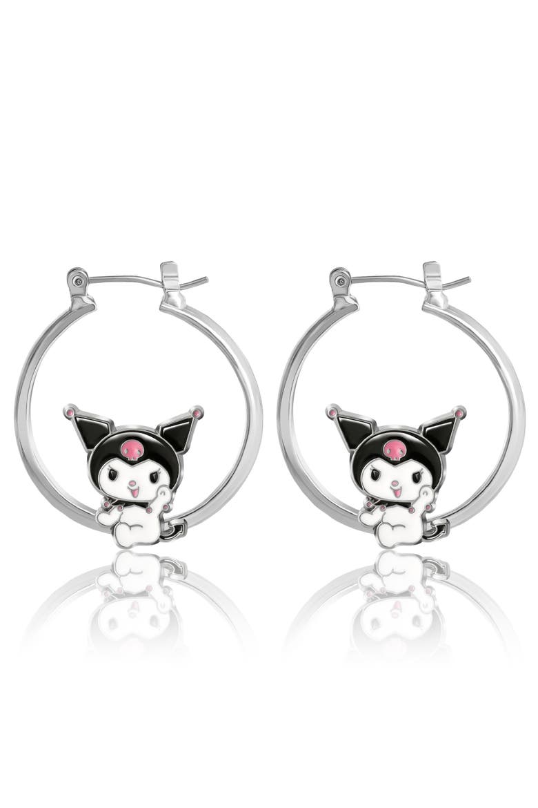 Kuromi Hoop Earrings, Alternate, color, Silver Tone