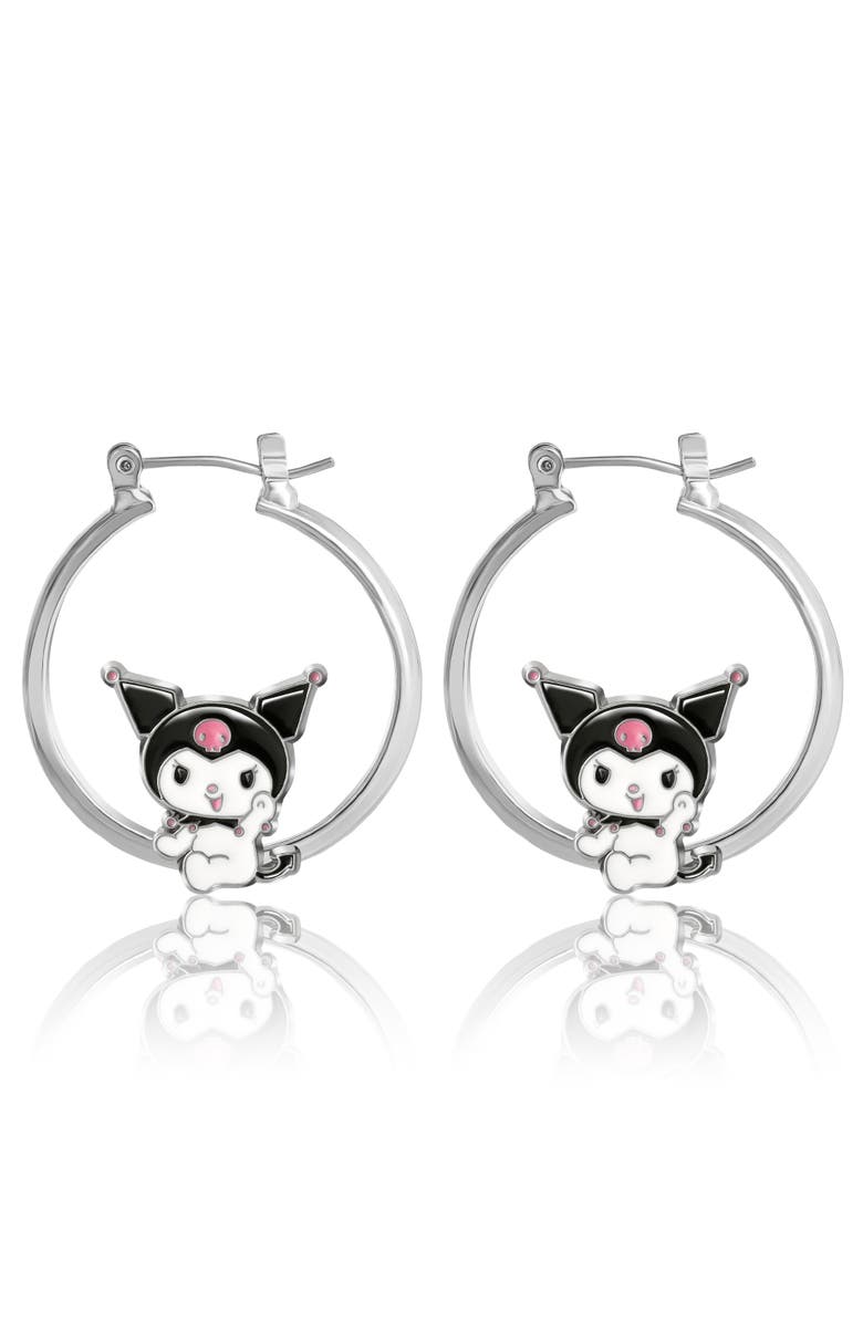 Sallyrose Kuromi Hoop Earrings, Alternate, color, Silver Tone