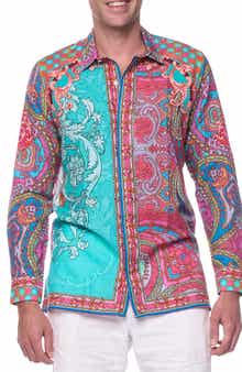 RANEES Paisley Linen & Cotton Blend Button-Up Shirt