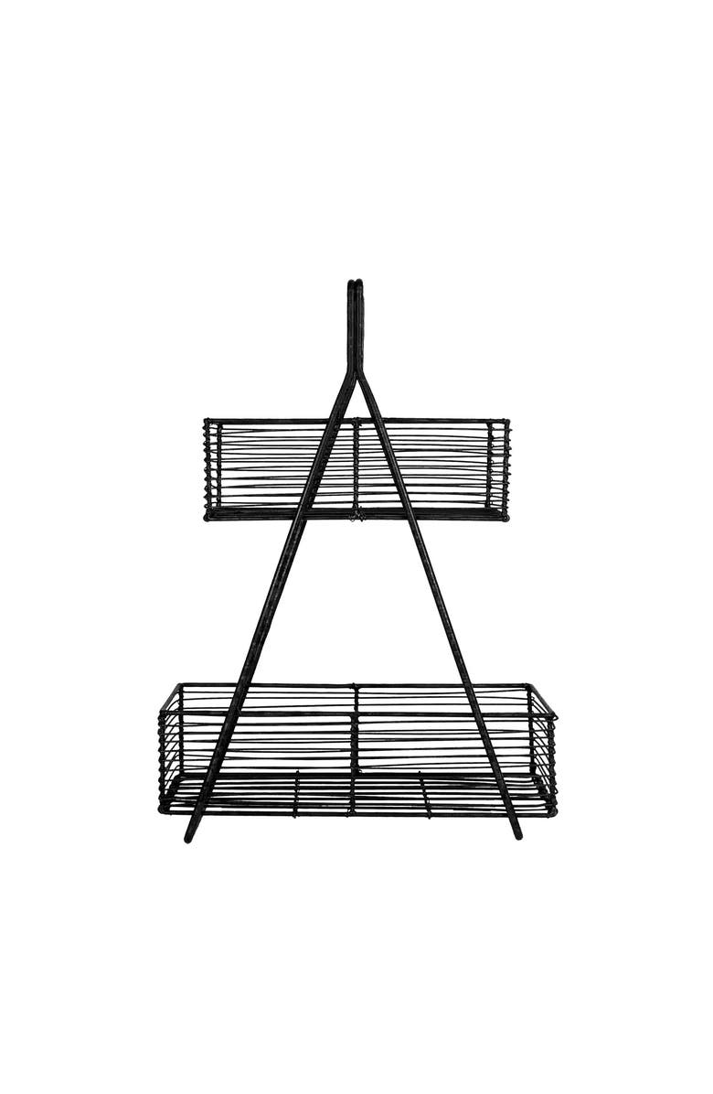 Foreside Home and Garden Two Tiered Baskets Black Metal, Main, color, Black