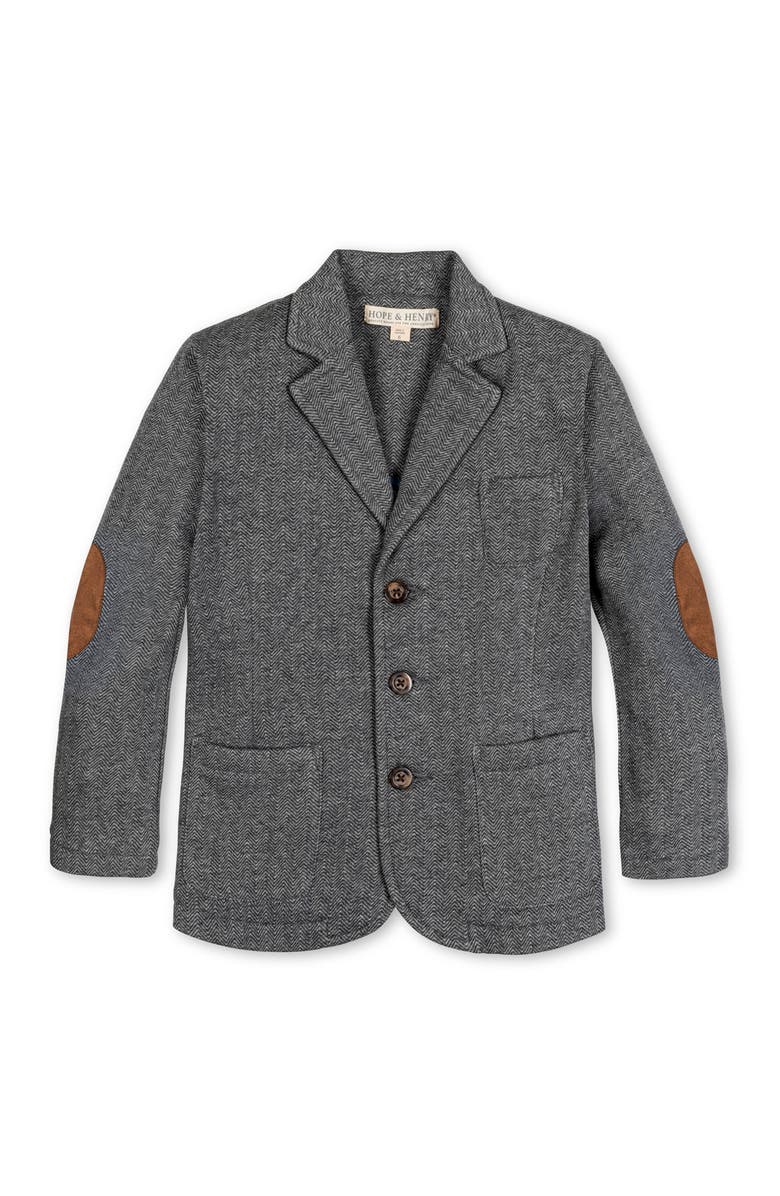 Hope & Henry Kids' Fleece Suit Blazer Made with Organic Cotton, Main, color, Charcoal Heather Herringbone