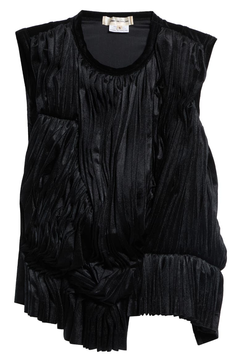 Pleated Stretch Velour Tank, Alternate, color, BLACK