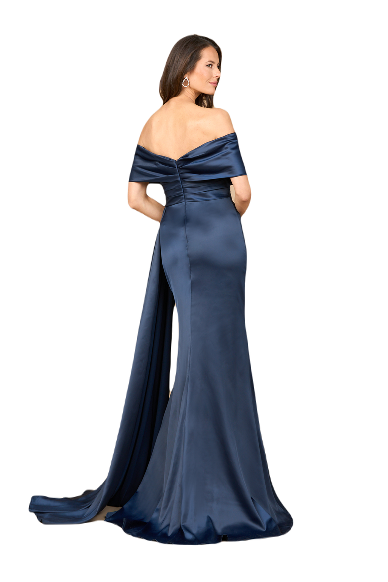 Off Shoulder Satin Dress, Alternate, color, Navy