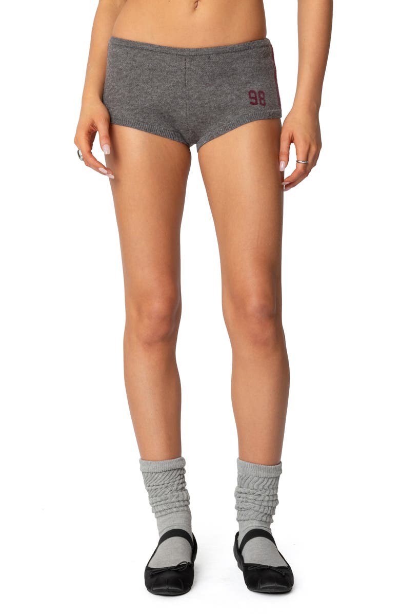 EDIKTED Heart Knit Micro Shorts, Main, color, Gray