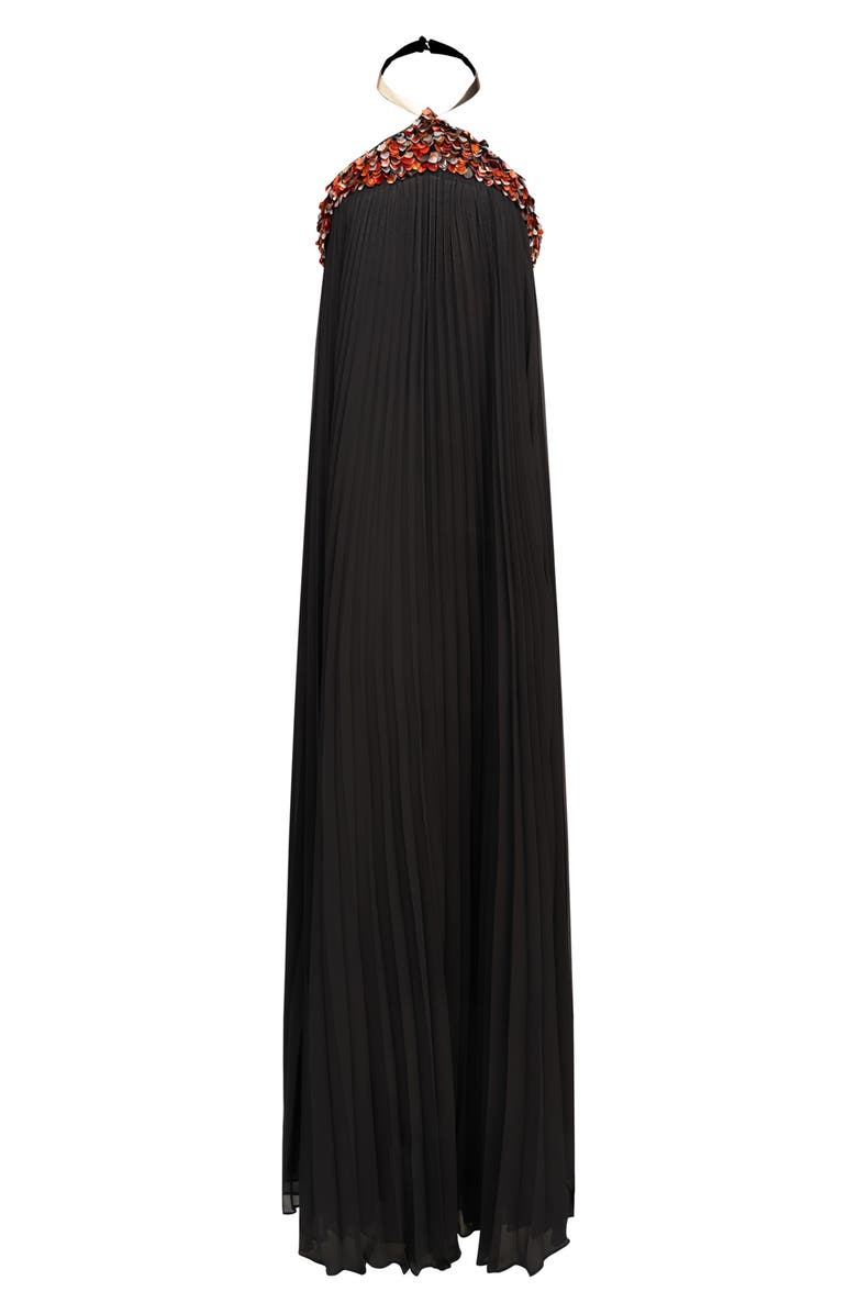 HALSTON Pythia Pleated Chiffon Halter Neck Gown, Alternate, color,