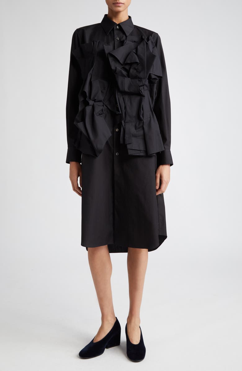 Comme des Garçons Ruffle Long Sleeve Cotton Broadcloth Shirtdress, Main, color, 