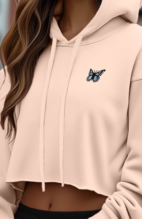 Dalix Butterfly Cropped Hoodie In Peach