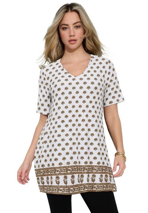 Plus Size Printed V Neck Blouson Sleeve Tunic (plus)