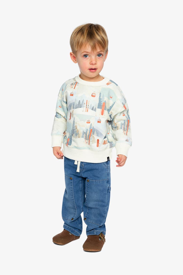 Fleece Crew Neck Ribbed Cuff Sweatshirt, Alternate, color, Beige Ski Print