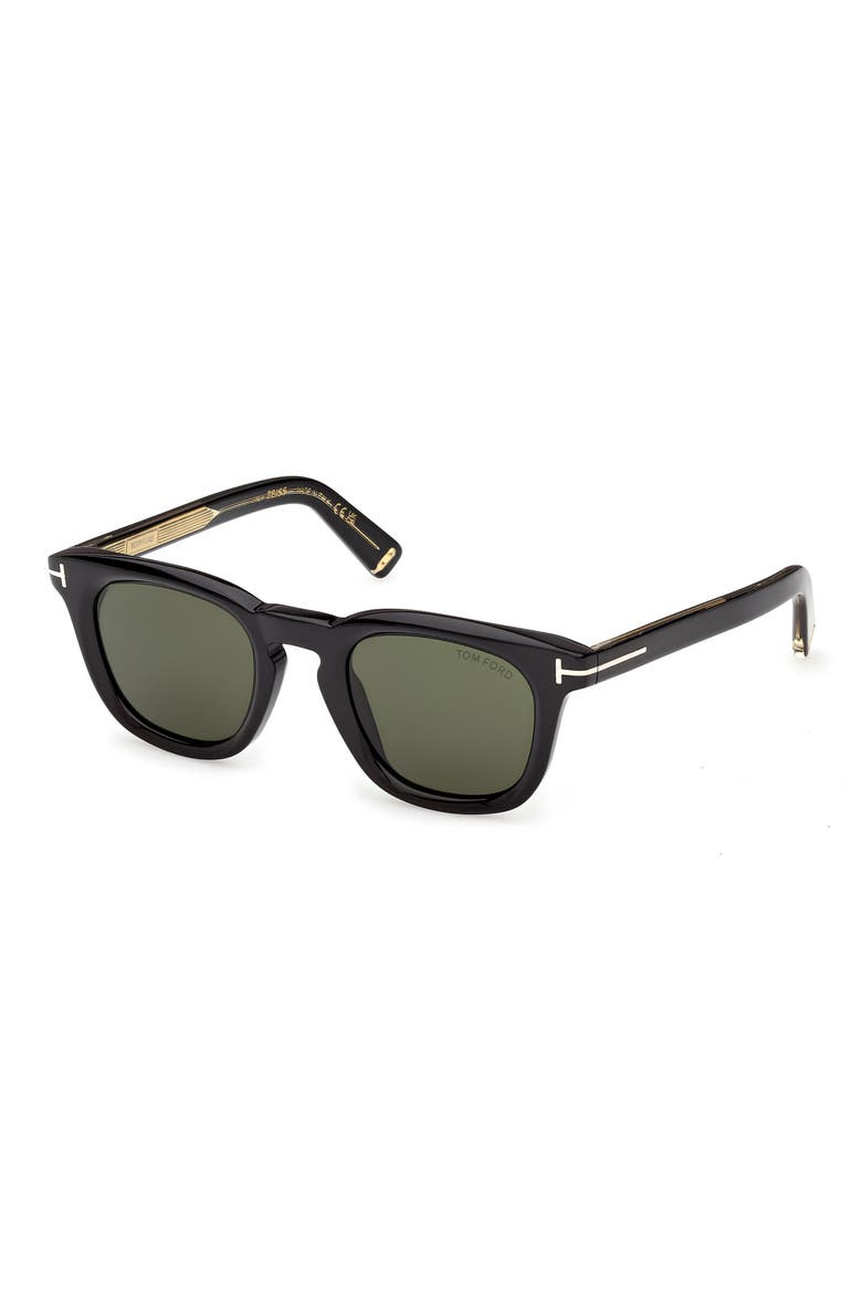 48mm Square Sunglasses, Alternate, color, SHINY BLACK / GREEN LENS