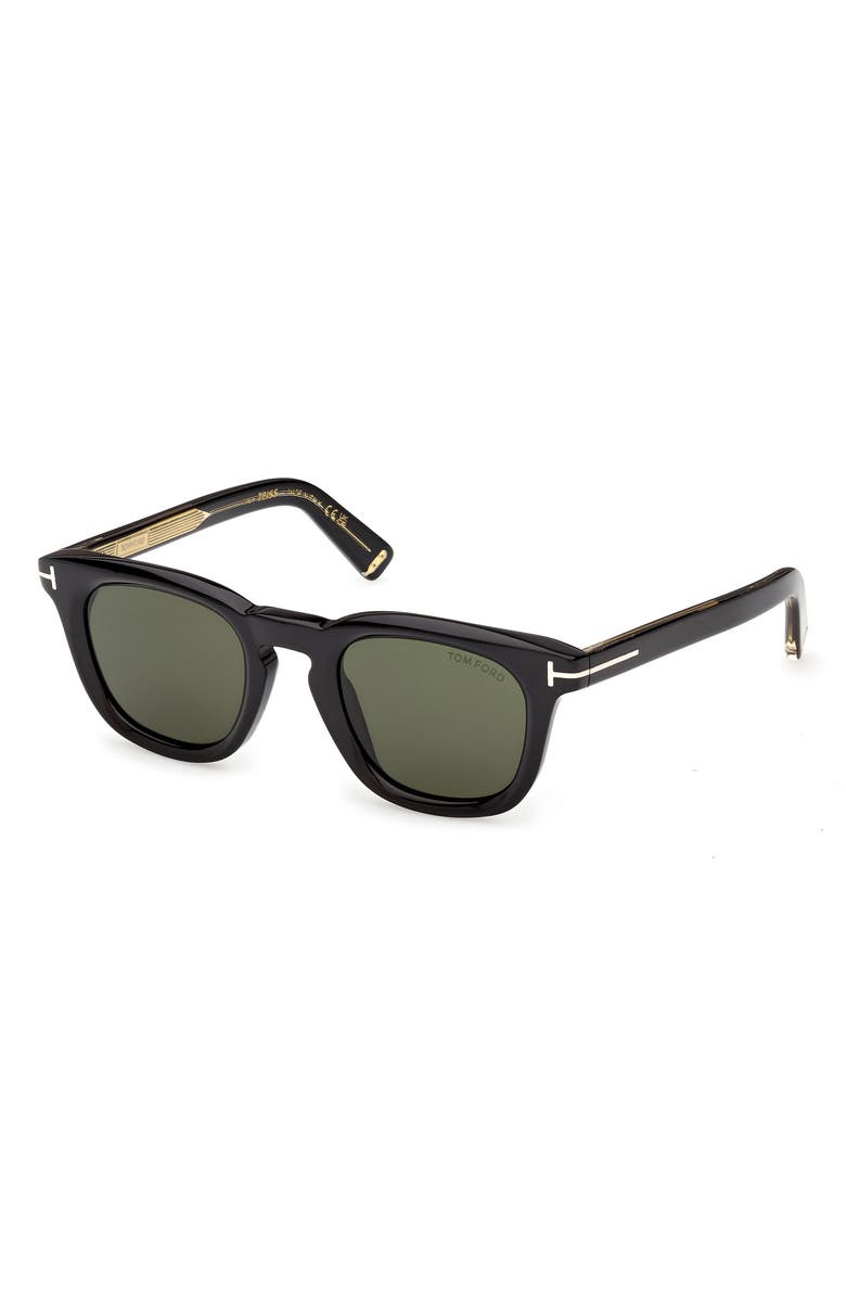 TOM FORD 48mm Square Sunglasses, Alternate, color, Shiny Black / Green Lens