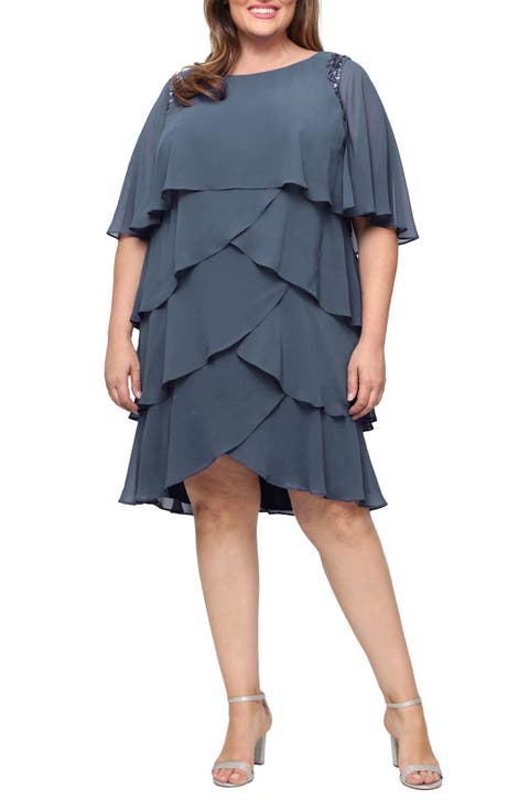 Cape Overlay Beaded Cocktail Dress