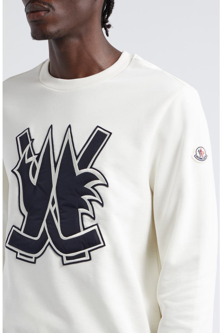 Hockey Appliqué Cotton Crewneck Sweatshirt, Alternate, color, BRIGHT WHITE