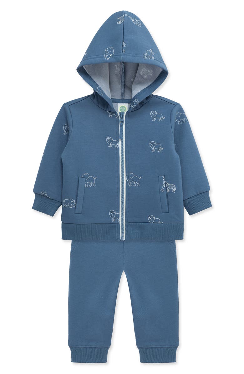 Little Me Safari Zip Hoodie & Joggers Set, Alternate, color, Blue