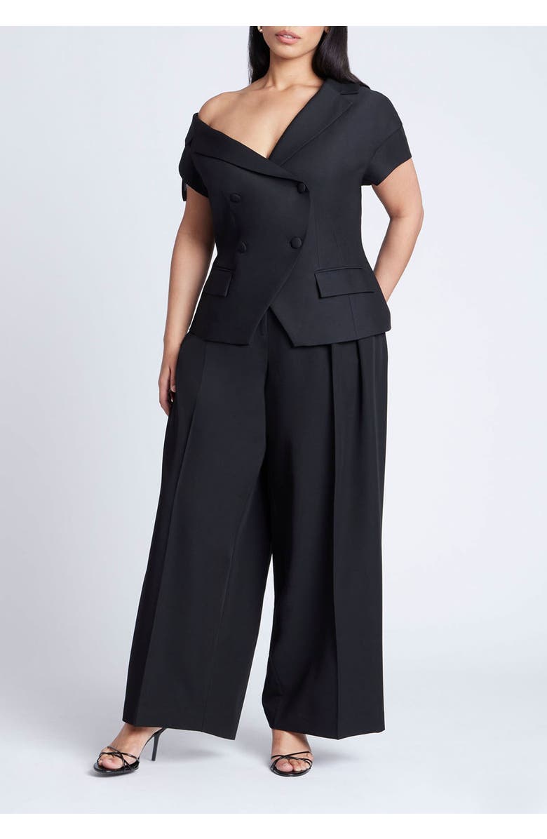 ELOQUII Asym Neckline Short Sleeve Blazer, Alternate, color, Black Onyx