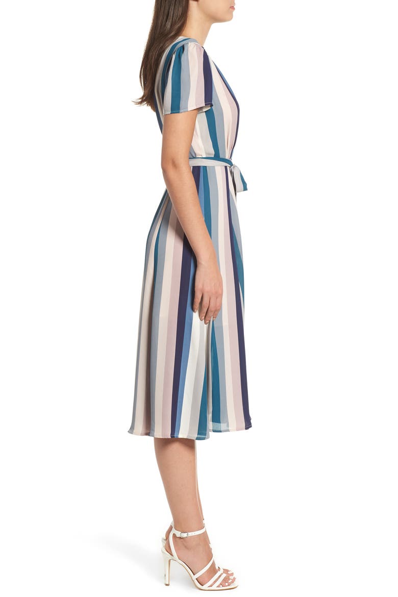 Midi Wrap Dress, Alternate, color, PINK SILVER DUSTY STRIPE