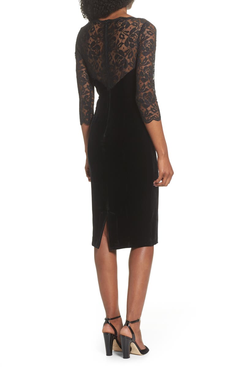 Eliza J Lace & Velvet Sheath Dress, Alternate, color,
