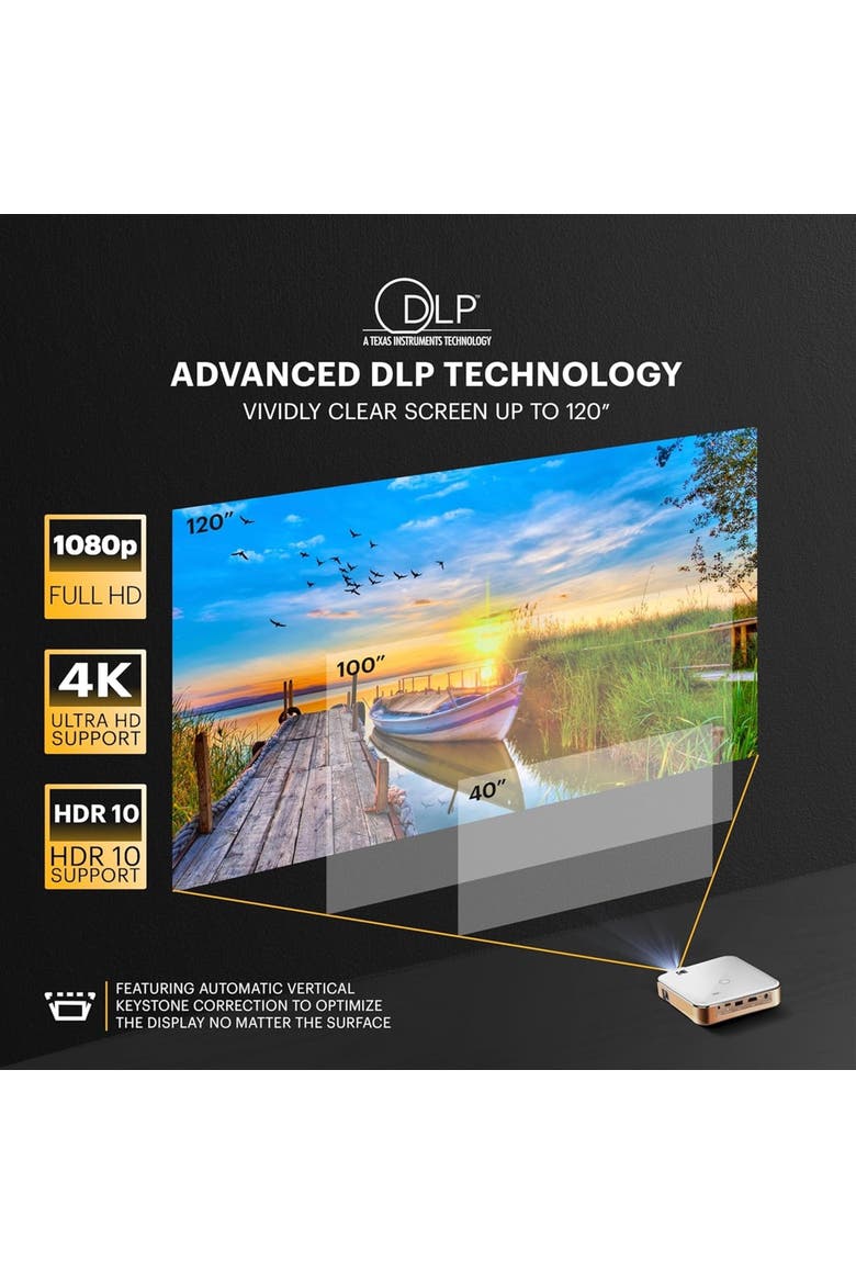 Luma 450 Smart Projector, Full HD Portable Pico Projector with Tripod, Remote & Carrying Case, Alternate, color, White