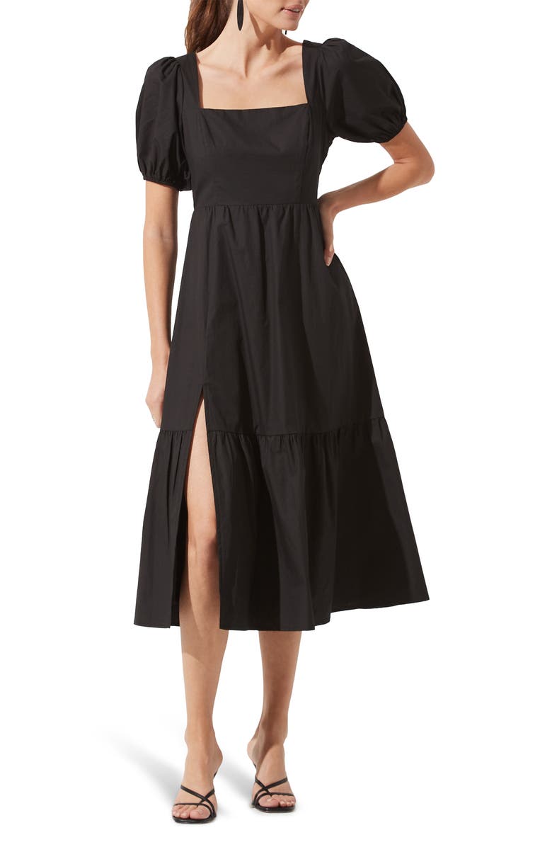 ASTR the Label Astr Poplin Puff Sleeve Tiered Midi Dress, Main, color, 