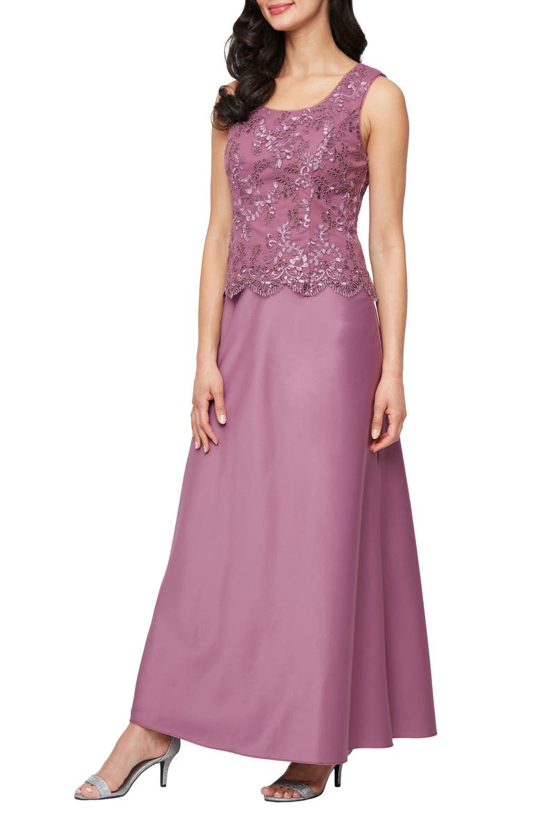 Embroidered Mock Two-Piece Gown with Jacket, Alternate, color, DARK MAUVE