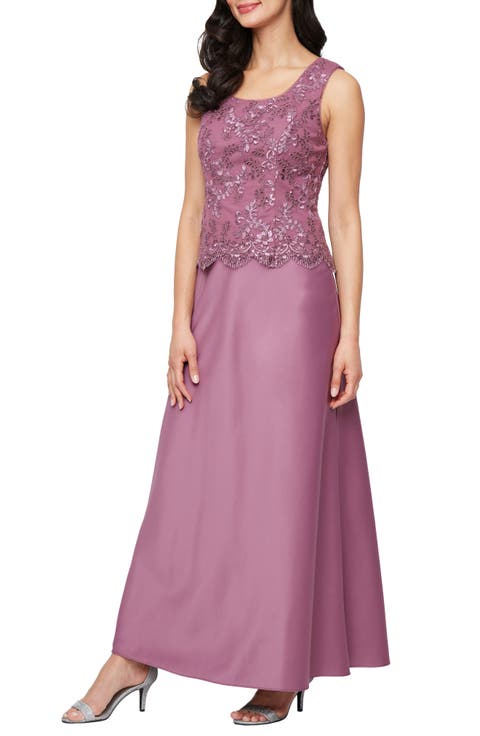 Embroidered Mock Two-Piece Gown with Jacket (Petite)