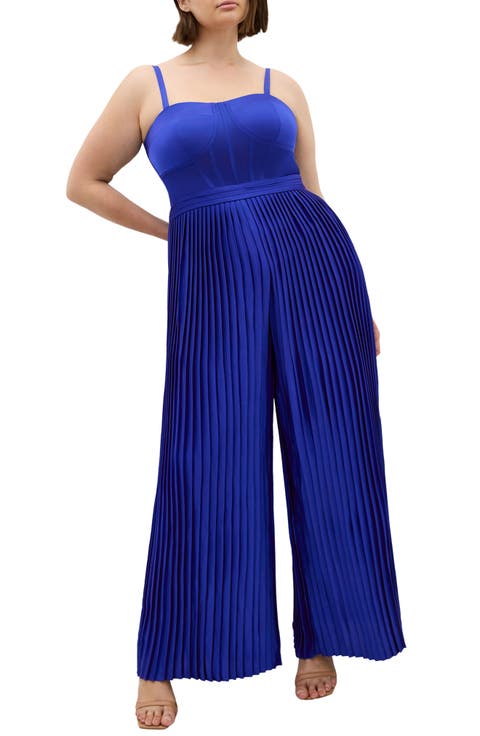 Pleated Satin Jumpsuit (Plus)