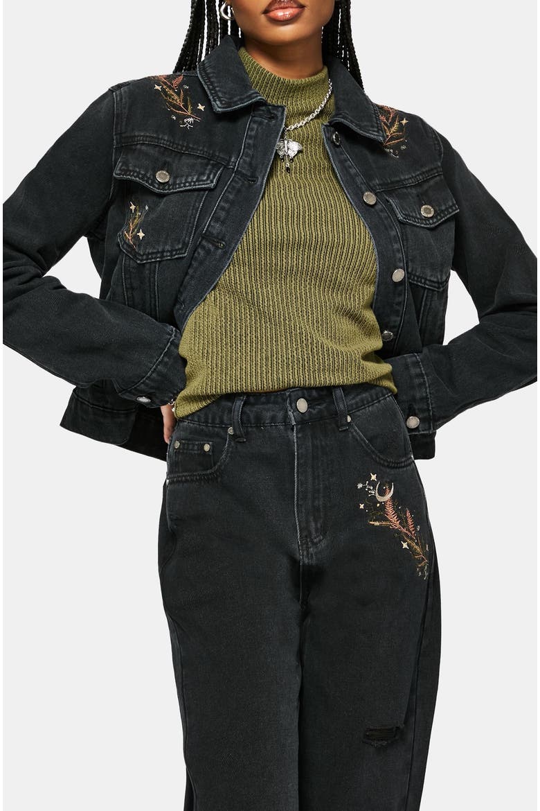 Abellona Embroidered Denim Jacket, Alternate, color, Black