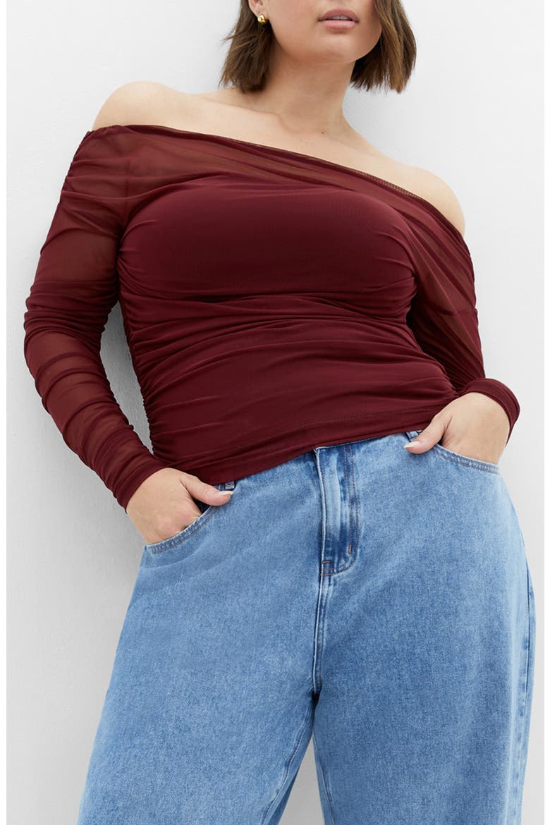 Anastasia Long Sleeve Mesh Top, Main, color, CHOCOLATE CHERRY