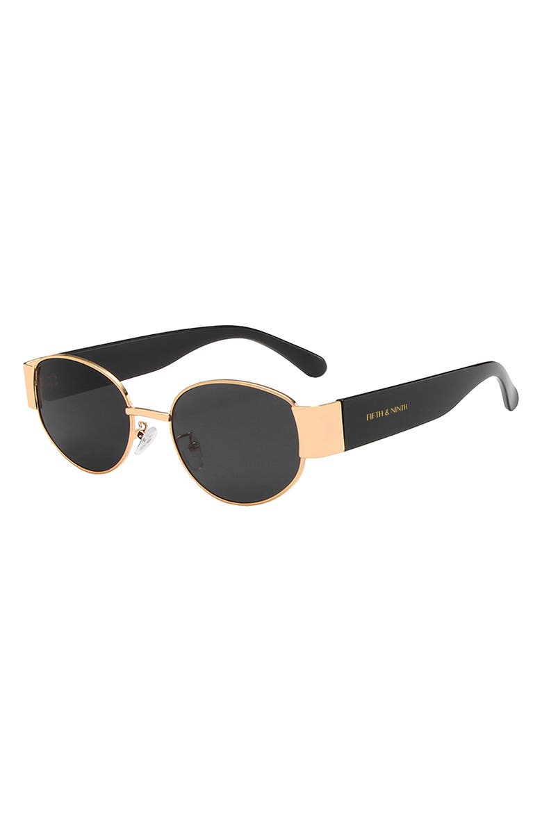 Fifth & Ninth Elliot 57mm Polarized Oval Sunglasses, Alternate, color, Black/Gold