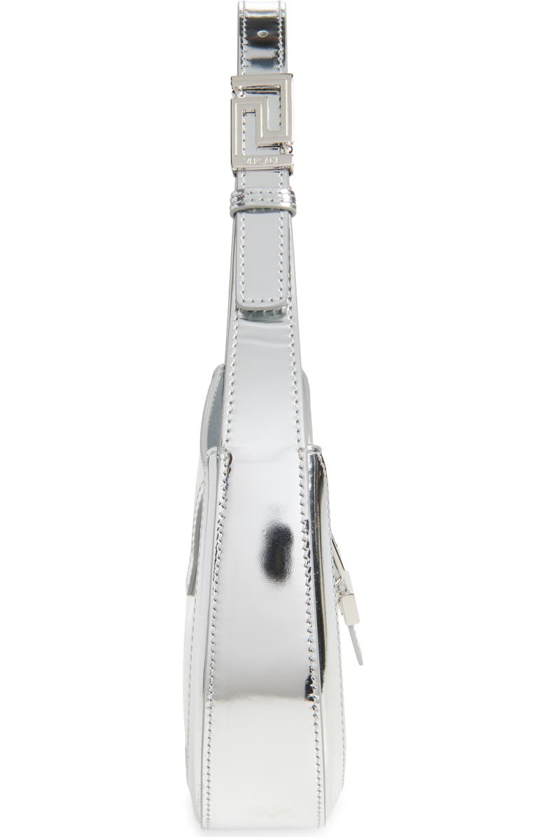 Versace Small Greca Metallic Leather Hobo Bag, Alternate, color, Silver Palladium