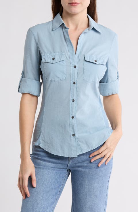 Three-Quarter Sleeve Button-Up Shirt
