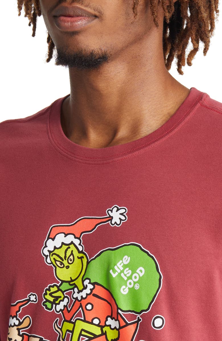 LIFE IS GOOD Men's Grinch & Max Snow Day Crewneck Cotton Graphic Tee, Alternate, color, 