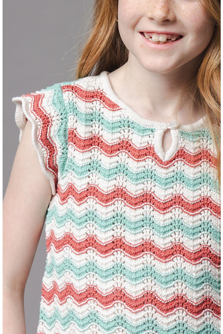 Kids' Organic Flutter Sleeve Sweater Top, Alternate, color, Tidal Wiggle