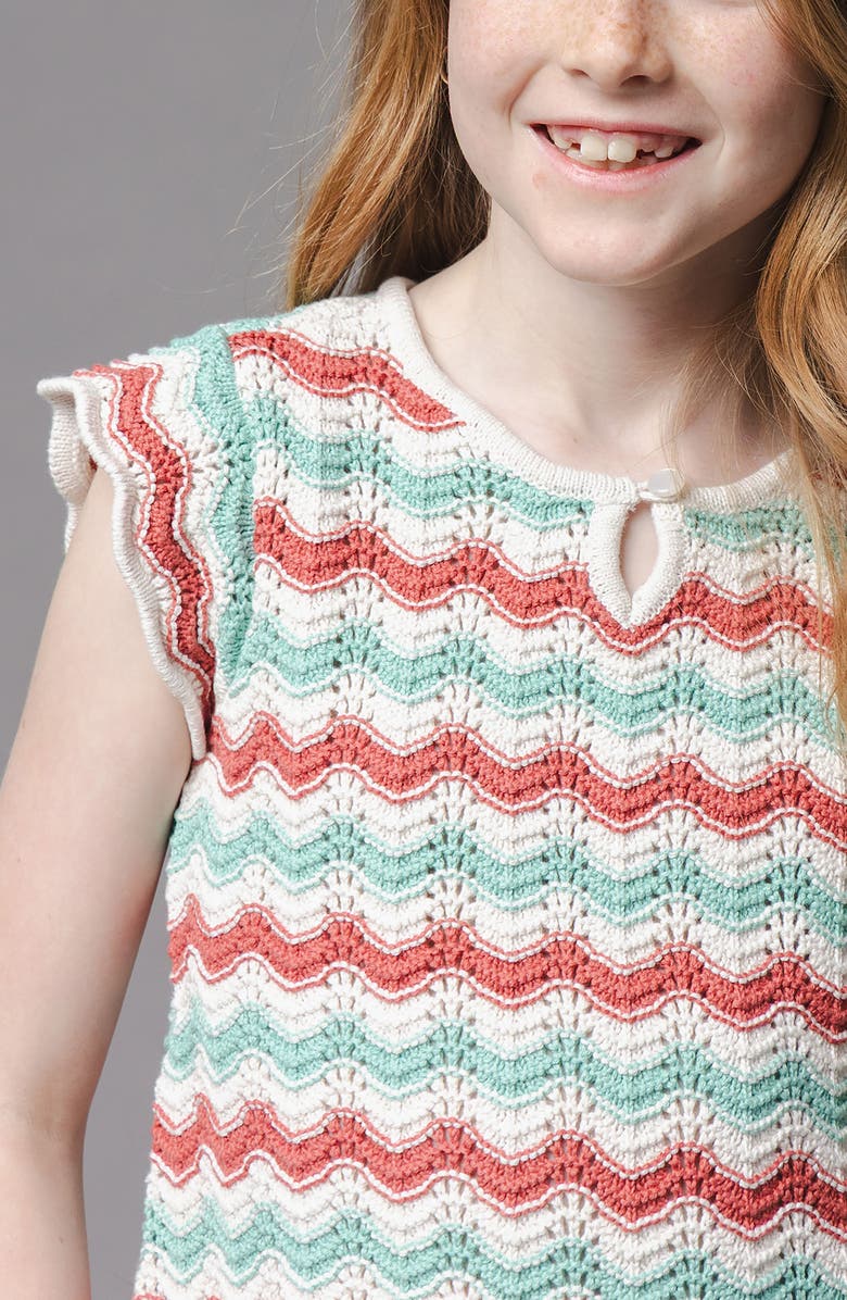 Hope & Henry Kids' Organic Flutter Sleeve Sweater Top, Alternate, color, Tidal Wiggle