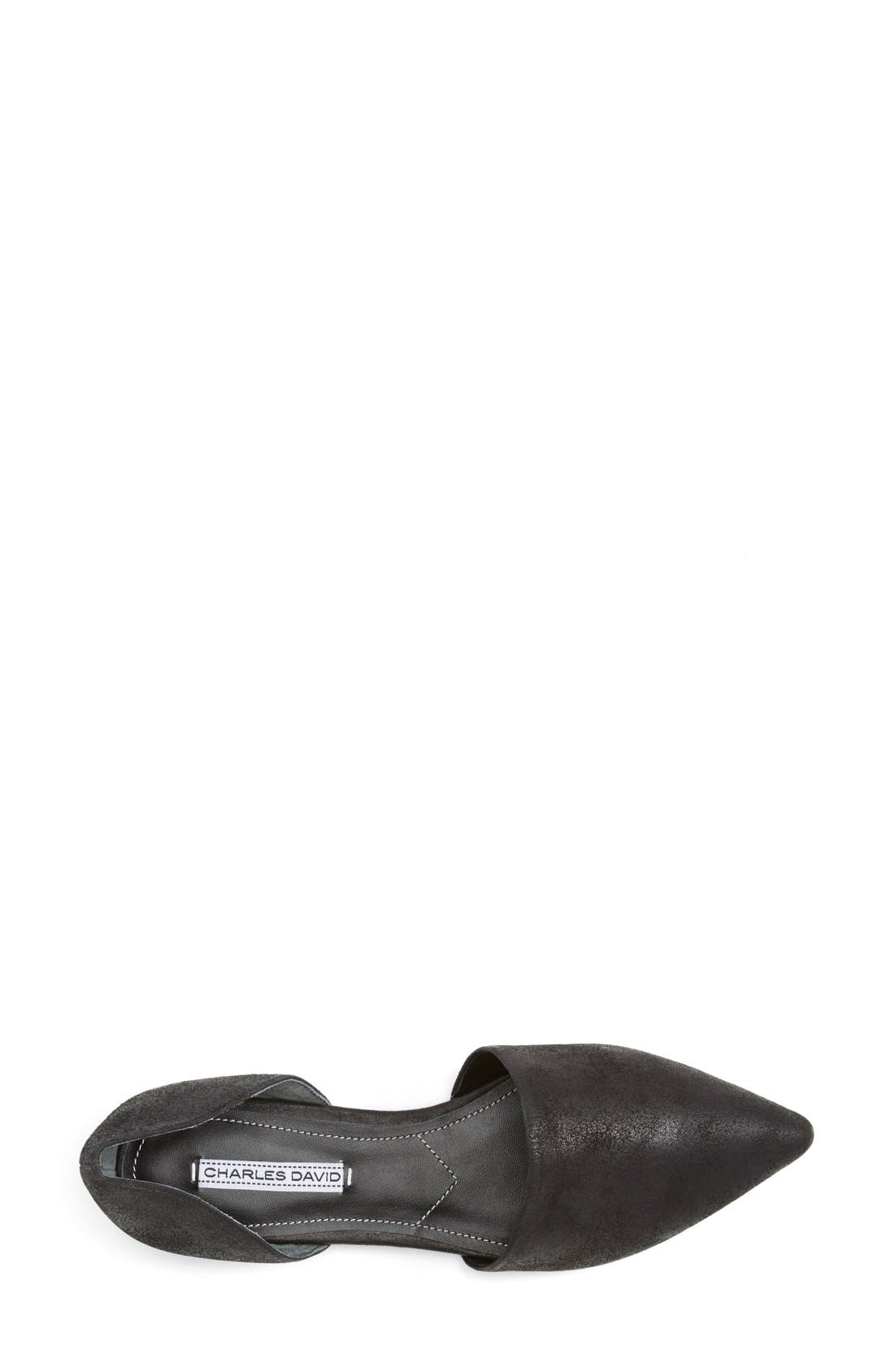 'Kenny' Pointy Toe d'Orsay Flat, Alternate, color, BLACK LEATHER