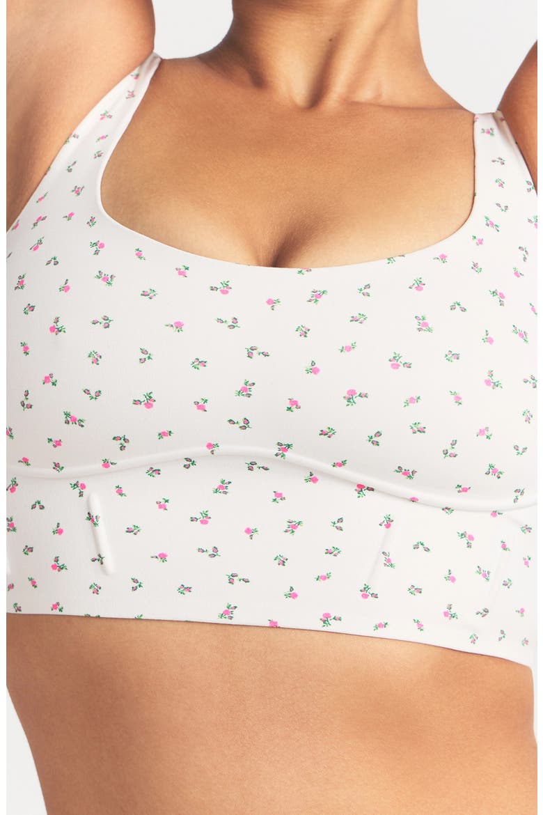 Matte Floral Longline Corset Bra, Alternate, color, NSKM ACTV IVORY/ NSKM FLAMINGO