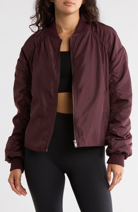 Ruched Sleeve Bomber Jacket