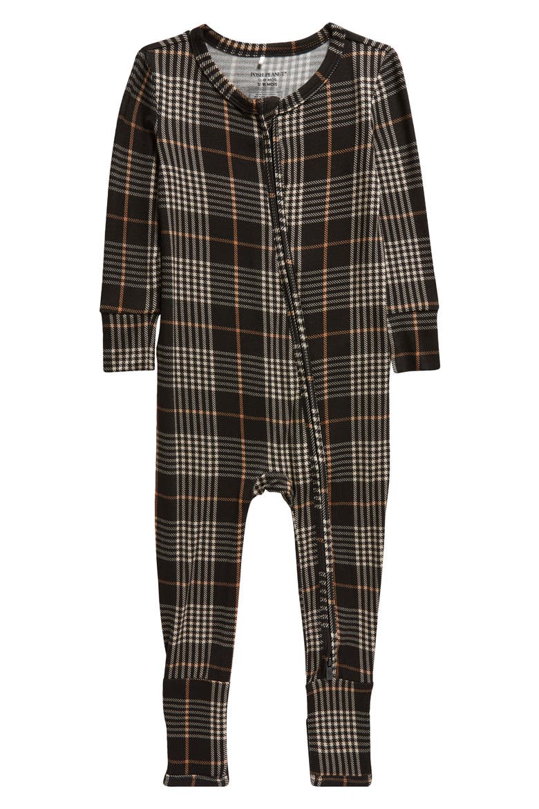 Sanders Plaid Fitted One-Piece Convertible Footie Pajamas, Main, color, OXFORD
