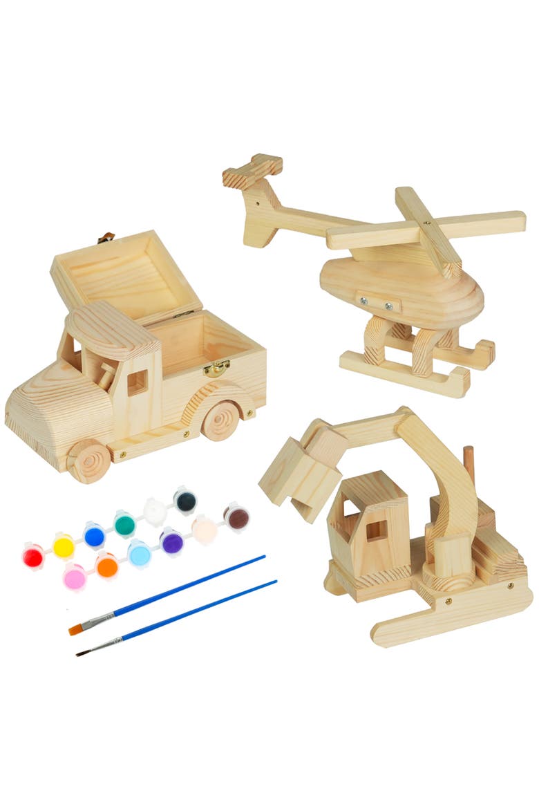 Wood Building Toy Kit, Diy 3 Vehicle Projects, Main, color, Multicolored