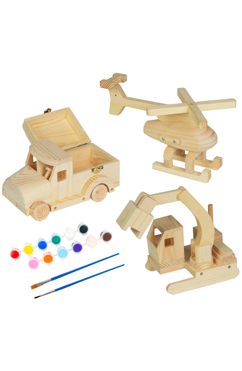 Easy Playhouse Wood Building Toy Kit, Diy 3 Vehicle Projects, Main, color, Multicolored
